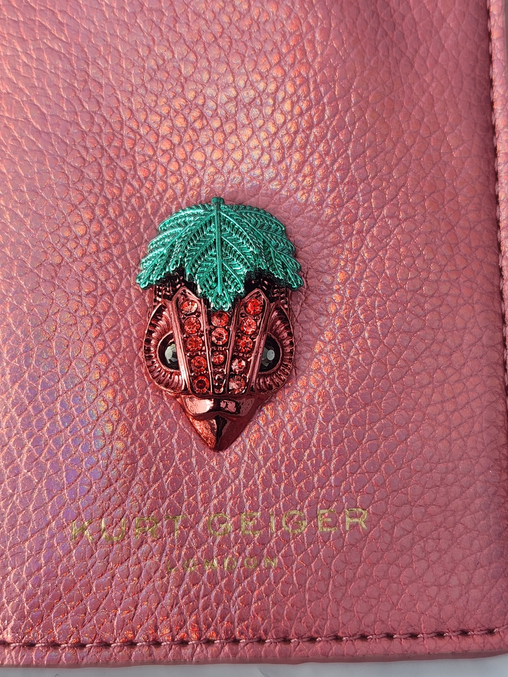 Kurt Geiger Pink Metallic Eagle Logo Strawberry Lanyard NWT - Picture 2 of 6